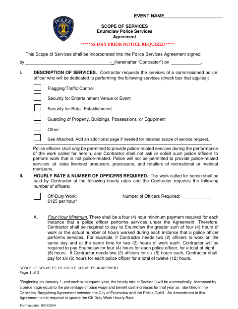 First page of the Police Services Scope of Services Agreement