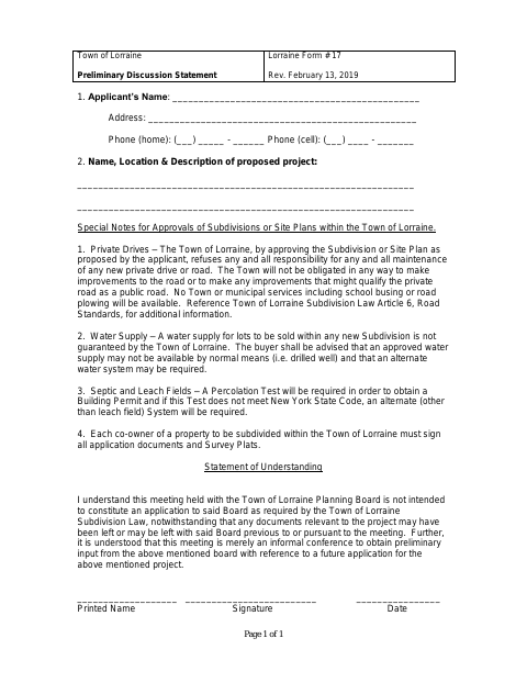 First page of the Preliminary Discussion Statement
