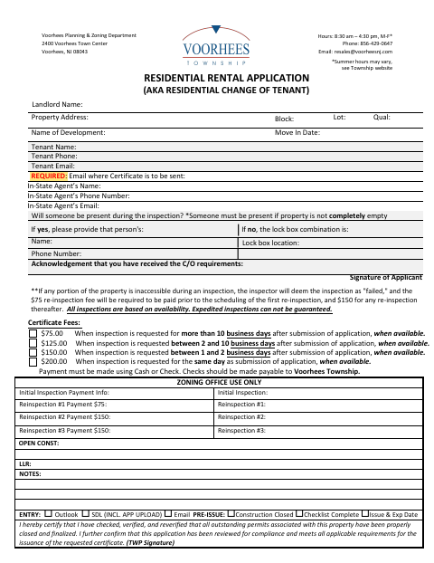 First page of the Residential Rental Application