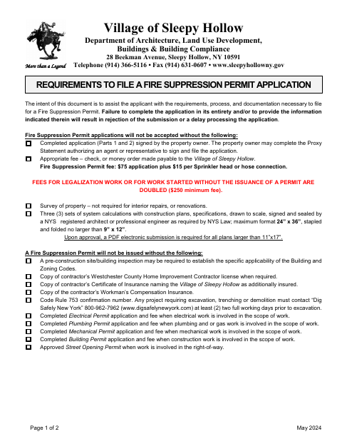 First page of the Fire Suppression Permit Application