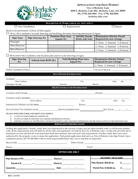 First page of the Sign Permit Application