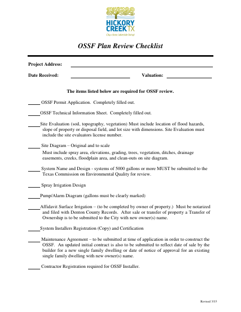 First page of the OSSF Plan Review Checklist