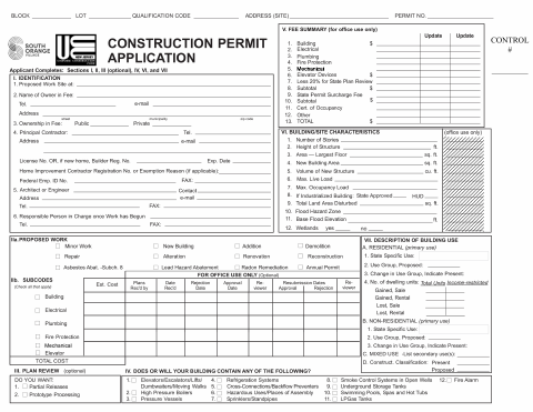 First page of the Construction Permit Application Jacket With Counter Form