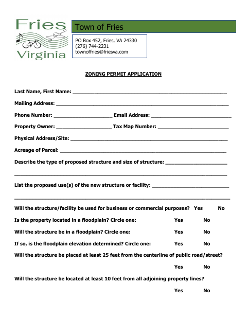 First page of the Zoning Permit Application
