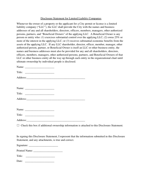 First page of the Disclosure Statement for Limited Liability Companies