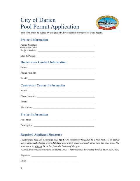 First page of the Pool Permit Application