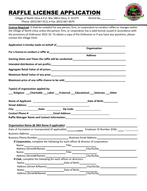 First page of the Raffle License Application