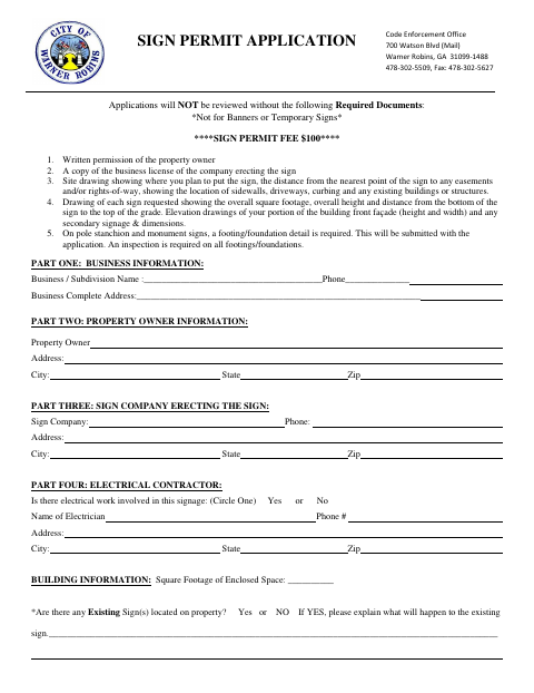 First page of the Sign Permit Application