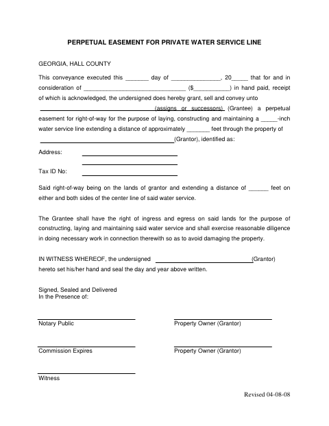 First page of the Perpetual Easement for Private Water Service Line