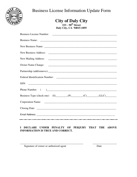 First page of the Business License Information Update Form