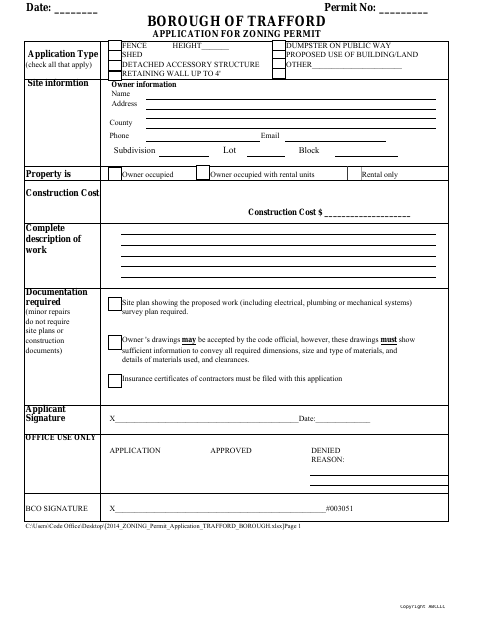 First page of the Application for Zoning Permit