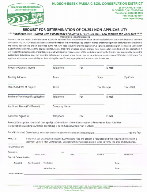 First page of the Request for Determination of Chapter 251 Non-Applicability