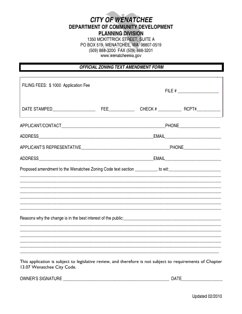 First page of the Zoning Text Amendment Application