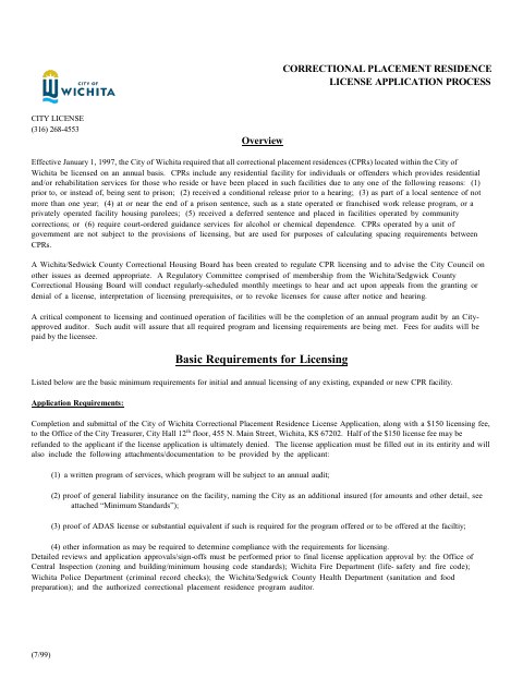 First page of the Correctional Placement Residence Application