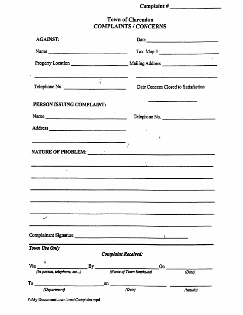 First page of the Complaint Form