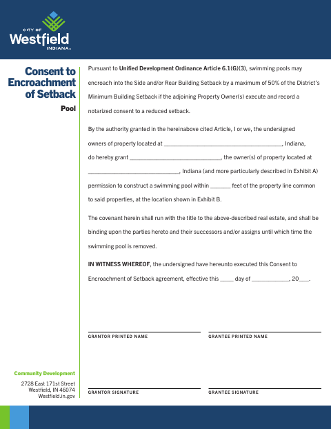 First page of the Consent to Encroachment of Setback Pool