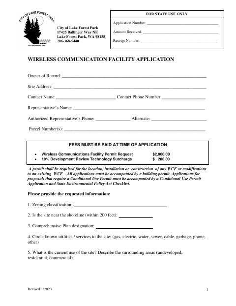 First page of the Wireless Communication Facility Application