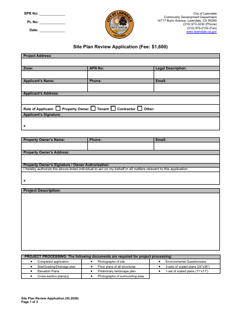 First page of the Site Plan Review Application