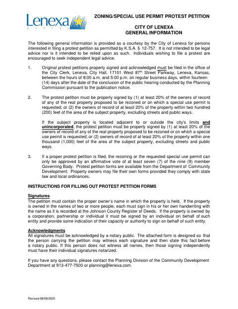First page of the Zoning / Special Use Permit Protest Petition