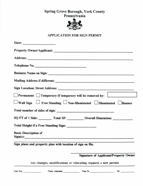 First page of the Sign Permit Application