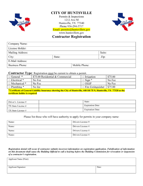 First page of the General & Trade Contractor Registration Form