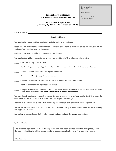 First page of the Taxi Driver Application