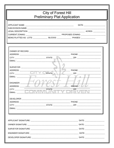 First page of the Preliminary Plat Application