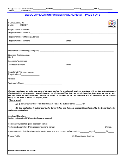 First page of the Mechanical Permit Application