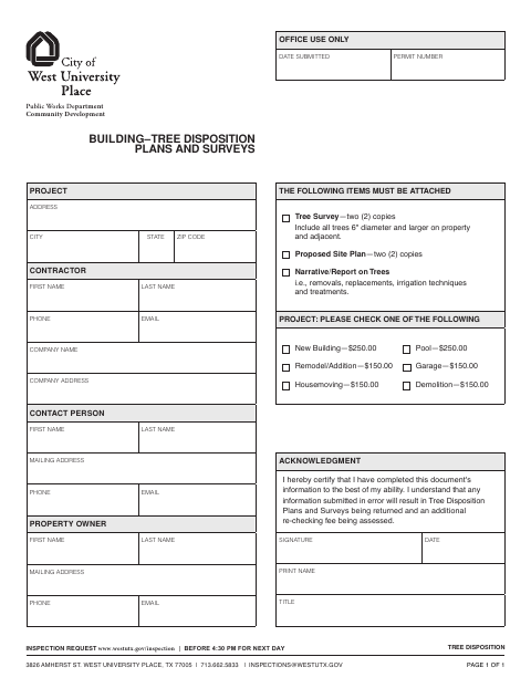 First page of the Tree Disposition Plans and Surveys Acknowledgment