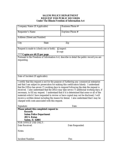 First page of the Request For Public Records