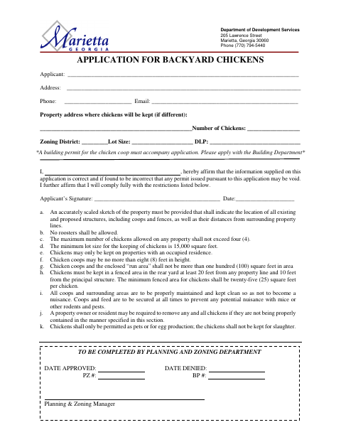 First page of the Application for Backyard Chickens