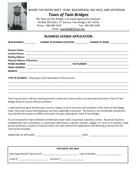 First page of the Business License Application