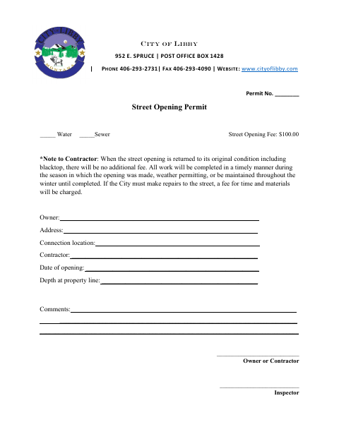 First page of the Street Opening Permit