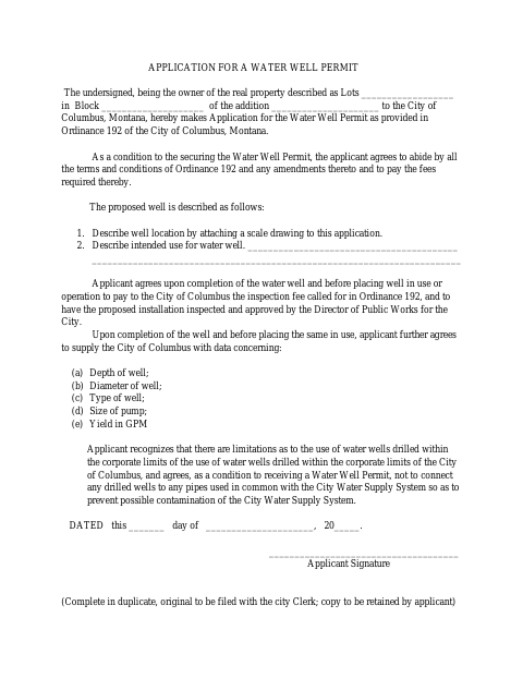 First page of the Application for a Water Well Permit