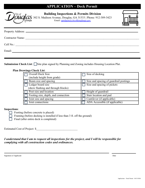 First page of the Deck Permit Application