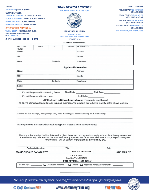 First page of the Application for Fire Permit
