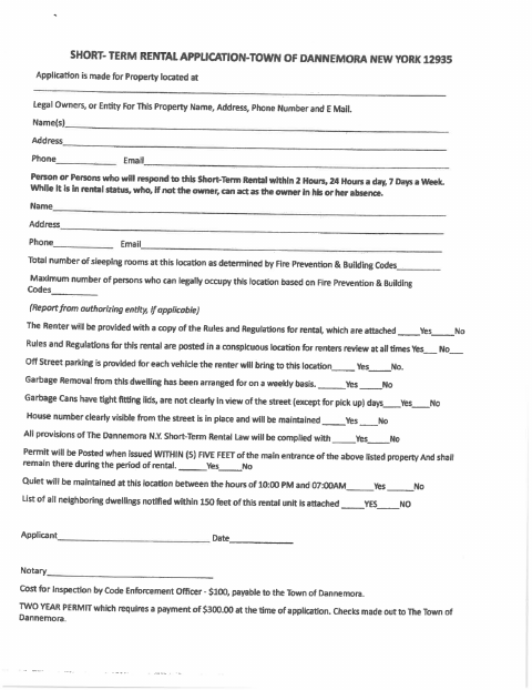 First page of the Short-Term Rental Application