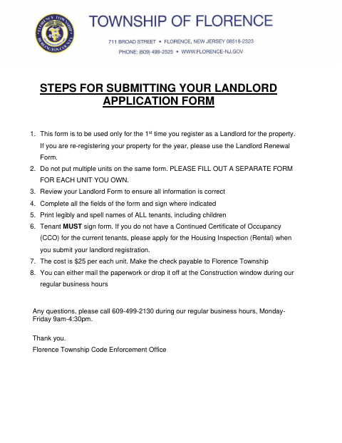 First page of the Landlord Registration Form