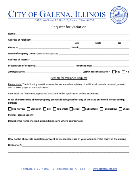 First page of the Request for Variation