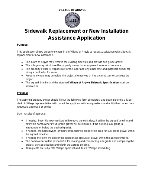 First page of the Sidewalk Replacement or New Installation Assistance Application