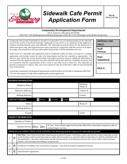 First page of the Sidewalk Cafe Permit Application
