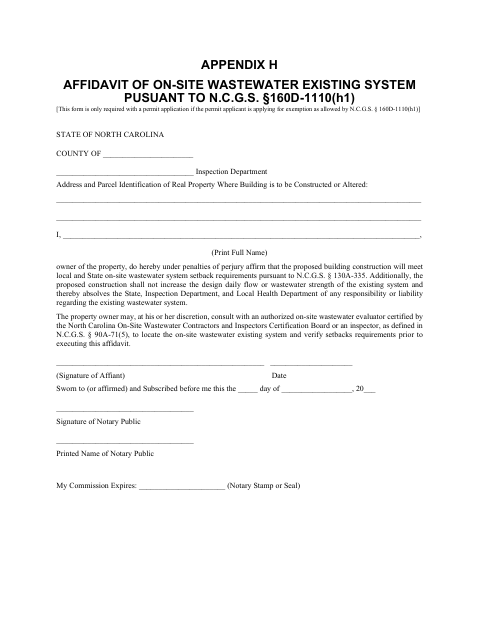 First page of the Affidavit of On-Site Wastewater Existing System