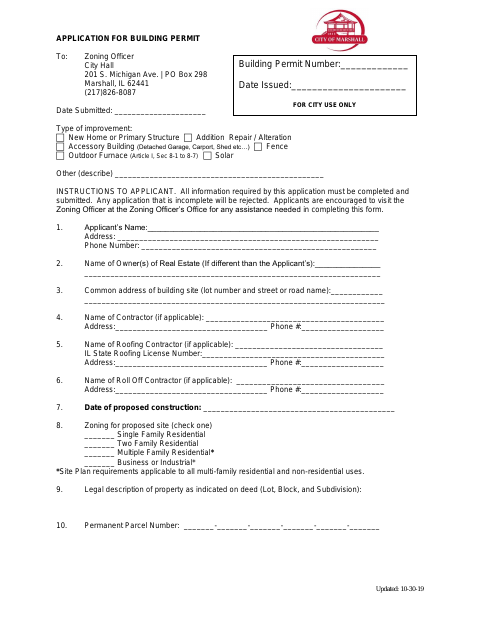 First page of the Application for Building Permit