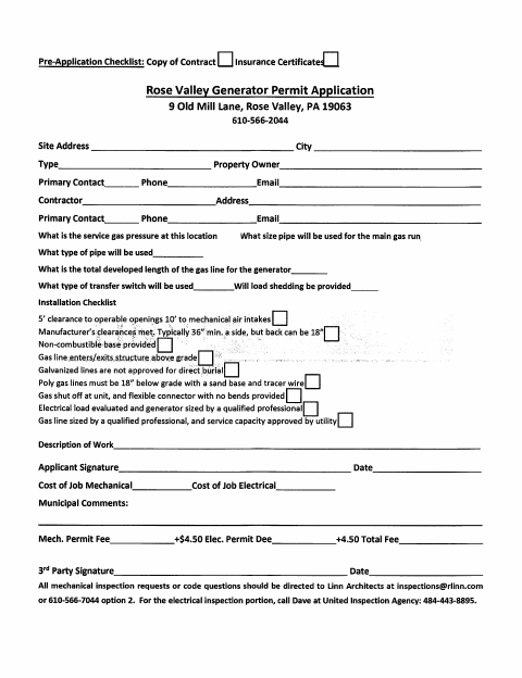 First page of the Generator Permit Application