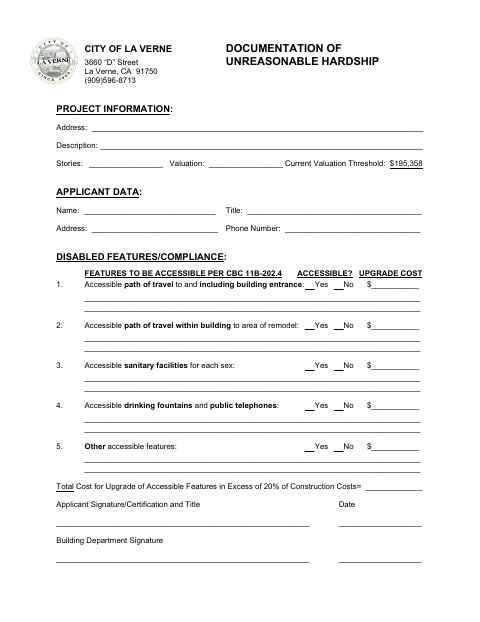 First page of the Documentation of Unreasonable Hardship