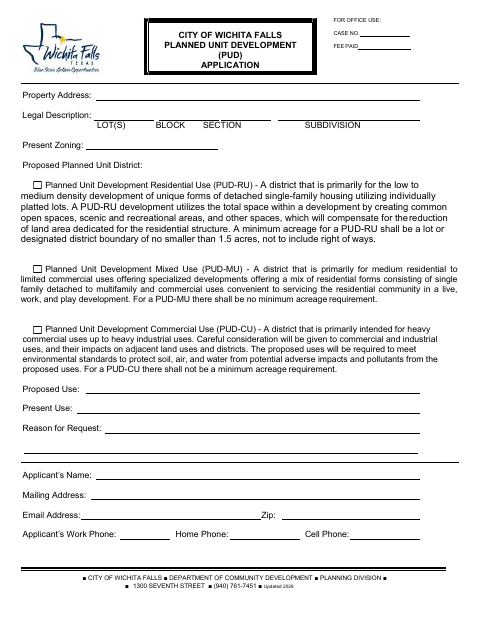 First page of the Planned Unit Development (PUD) Application