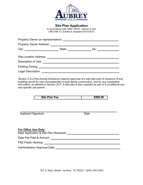 First page of the Site Plan Application