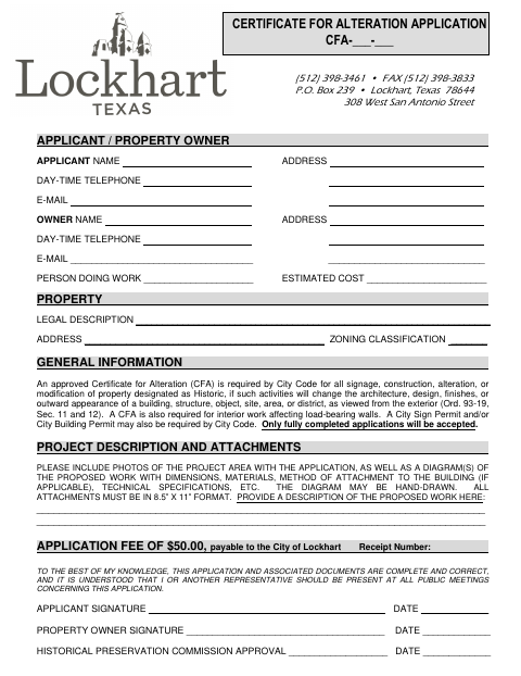 First page of the Certificate for Alteration Application