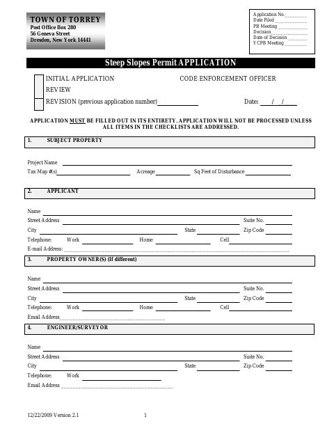 First page of the Steep Slopes Permit Application
