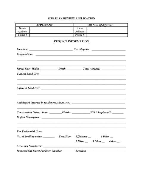 First page of the Site Plan Review Application